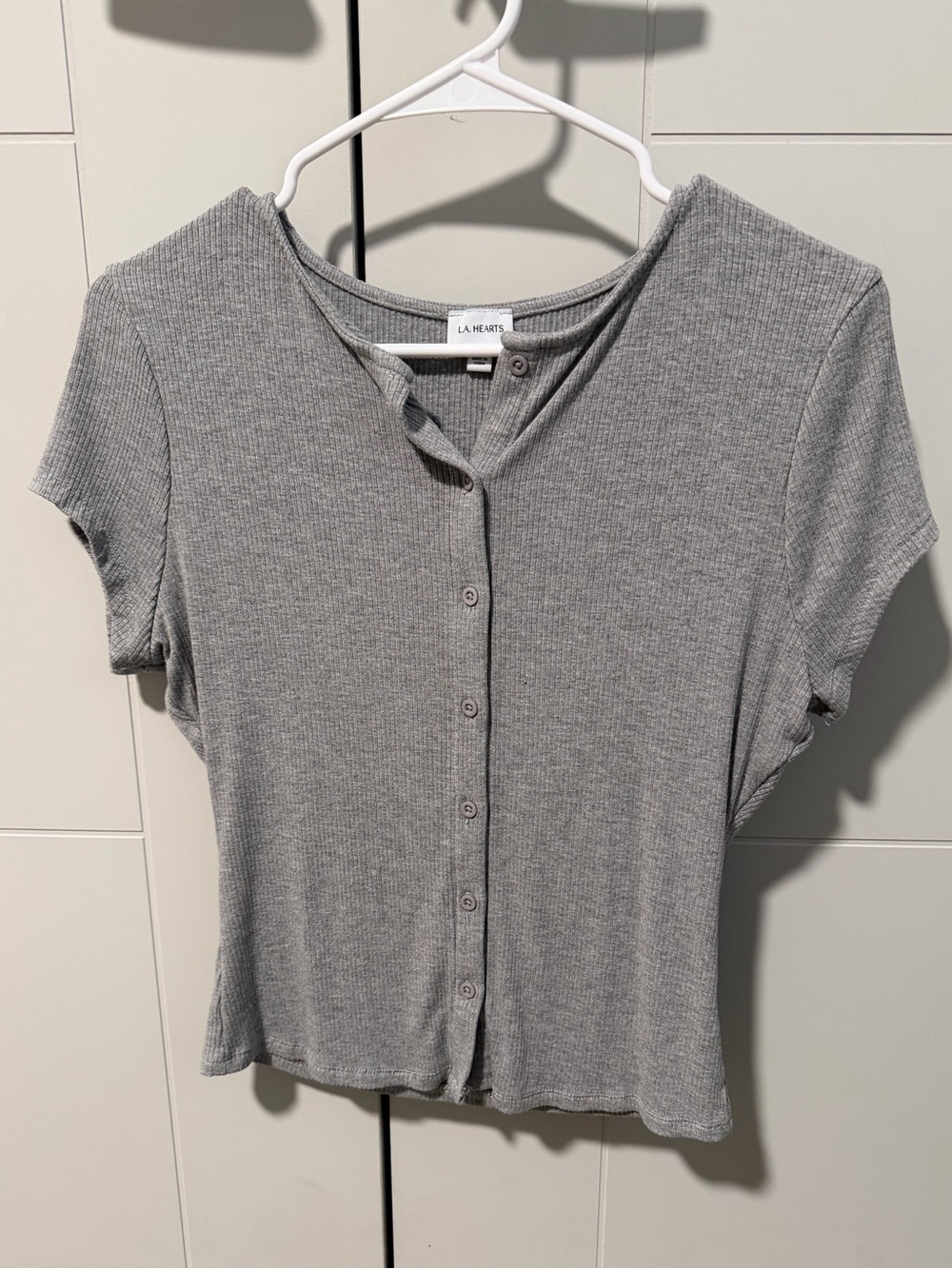 Grey button up top